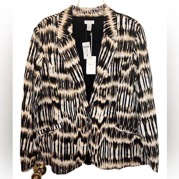 Chico's Black and Cream Patterned Blazer - Picture 1 of 8